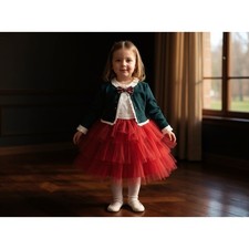 Girls Red Tulle Ruffle Dress &