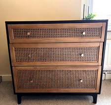 BEAUTIFUL 3 CHEST OF DRAWERS LARGE BLACK RATTAN DUNELM GOLD BEDROOM STORAGE