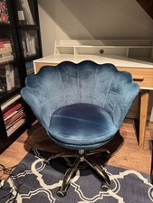 Teal Blue Velvet Texture Soft Desk Chair with Wheels Excellent Condition Used