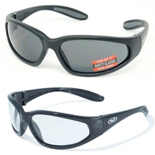 2 Pairs of Hercules Unbreakable Motorcycle Sunglasses & Pouch 1 Clear 1 Smoked 