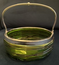 Stunning Art Nouveau Loetz Art Glass Handled Bowl With Silver Plated Fittings 