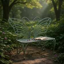 2 Seat Vintage Garden Butterfly Bench - Grey Antique Finish, Wrought Iron