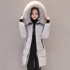 Winter Women's Warm Hooded Cotton Fur Long Quilted Padded Parka Coats Jacket