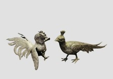 Vintage Metal Gaming Fighting Cocks Roosters Silver Plate  Figurines Set 2