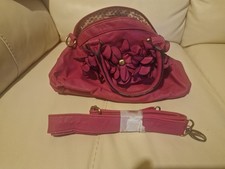 Next Pink Bag With Flowers Grab Bag And Detachable Shoulder Strap. Used.