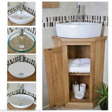 Bathroom Vanity Corner Unit | Oak Sink Cabinet | Ceramic Basin Tap & Plug Option