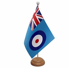 RAF ENSIGN TABLE FLAG with wooden base & pole 9"x6" ROYAL AIR FORCE UK MILITARY