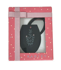 Radley Oval Mirror with Case Black Leather with Mini Enamel Dog Tag New in Box