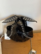 ZARA FAUX PATENT LEATHER WITH SILVER STUD BOW TOP BAG - NEW WITH TAGS & DUSTBAG