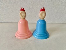 2 Vintage 1950s Hard Plastic Santa Bells pink and Blue Christmas Tree Ornaments