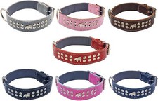 1.5 Inch Wide Unique Studded Design Leather Dog Collar and English Bulldog Badge