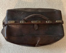 Antique Leather Dark Brown Burgundy Red Lined Doctors Bag Edwardian