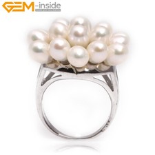 Gold Plated Women's White Ring Freshwater Pearl Jewelry Lady Heart Shape Gift
