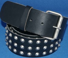 Black Real Leather 3 Row Conical Studded Belt 50mm 2’’ Punk Goth Snap on Buckle
