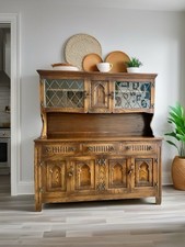 Vintage Webber Oak Dresser with Glazed Display Cabinet & Base Sideboard