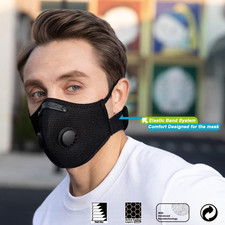 NEW Breathing Valves With Active Carbon Filter Reusable Cycling Sports Face Mask