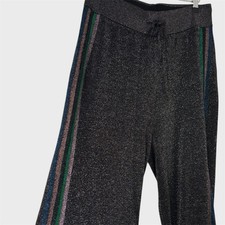 Wyse Black Glitter Sparkly Wide Leg Palazzo Trousers Pants Party Pockets