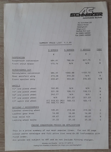 Bmw schnitzer price - schnitzer, list
