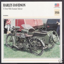 1916 Harley-Davidson V-Twin 989cc with Seaman Sidecar Motorcycle Photo Spec Card