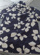 Boys M&S 7-8 Yrs shirt short sleeved NEW Navy with cream Flower Button up collar