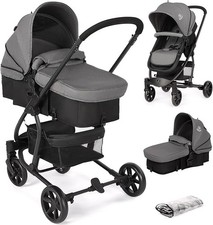 Hadwin Pram 2-in-1 Travel System, Reclinable Reversible Pushchair Seat