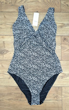 M&S Black & White Print Magic 360 Tummy Control Plunge Swimsuit UK 16 Long