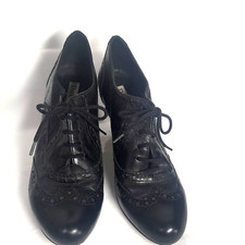 Dune Brogues Size 7 Black Leather Ladies Lace Up Heels EU40 - 130