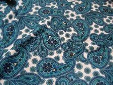 Vintage 1960s Polyester Blue Paisley Fabric, 44" x 46", Unused