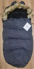 F Y YIYI PRAM FOOTMUFF FUR TRIM BLACK AND WHITE POLKA DOT DESIGN