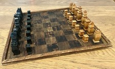 V. RARE WW2 c.1941 German POW hand carved Chess Set 4cm squares (32x32cm board)