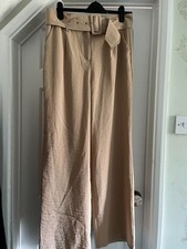 Nasty Gal size 14 wide leg trousers in light camel colour with belt