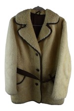 HEATONA Beige Teddy Bear Coat Chest size 40" Womens Shearling Vintage Trench