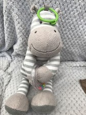 John Lewis Baby Plush Grey & White Stripe Hippo Soft Toy Hippopotamus Rattle