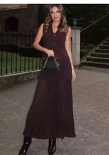 BNWT ZARA WOMAN NWT SS25 SALE! BROWN PLEATED KNIT SKIRT  Size S