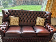 Chesterfield Leather High Back Oxblood 3 Seater Sofa and Chair Good Condition