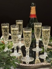 6 Baccarat Crystal Juvisy Pattern Champagne Flutes