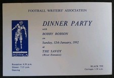 1992 Football Writers Association-Dinner With Bobby Robson-The Savoy Invitation