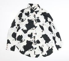 River Island Women Black Cow Print Long Sleeve Button-Up Shirt Size 12