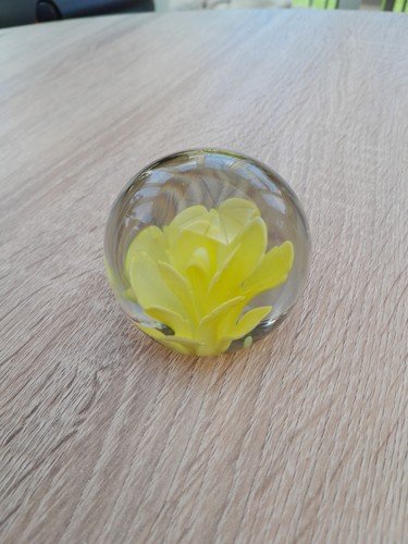 Glass paperweight with yellow - paperweight,