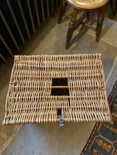 Vintage wicker fishing storage basket with carry strap boho 