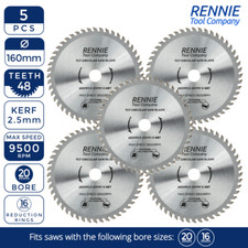 5 Pack Of 160mm x 48T TCT Wood