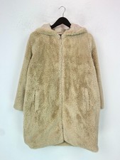 Zara Beige Plain Faux Fur Coat Hooded Zip Teddy Style M