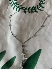 Marks & Spencer Purple & Clear Beaded Drop Necklace Silver Tone Chain Jewellery