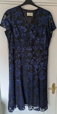 Beautiful Eastex Mid Length Navy Dress With Lighter Blue Floral Design - Size 18