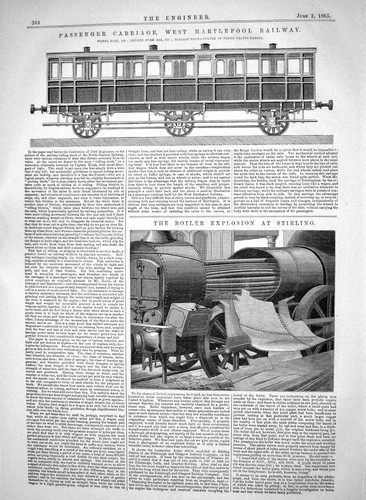 Old print 1865 train carriages - old,