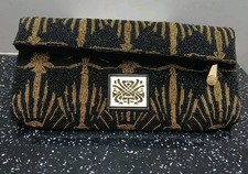 Biba Black Gold Deco Bead Sequin Clutch Party Bag Iconic Buckle - Vintage Chic