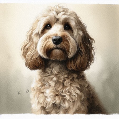 Cockapoo cavapoo watercolour - cavapoo,