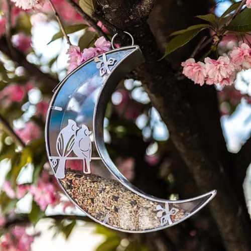 Metal hanging moon bird - moon, feeder