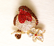 Beautiful Large Robin Bird Costume Brooch with Sparkling Stones