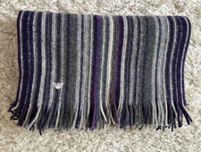 Emporio Armani Wool Blend Unisex Scarf Embroidered Logo Purple Grey Mix in VGC